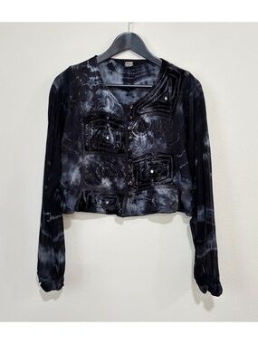 Shop Therapy One Size Fits Most Tie Dye Long Sleeve Button Down Blouse